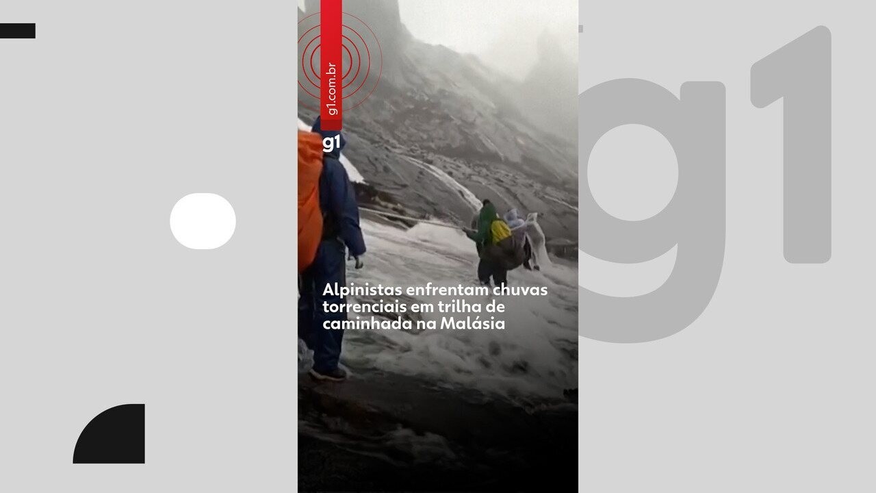 Alpinistas enfrentam descida perigosa durante tempestade em trilha na Malásia; VÍDEO